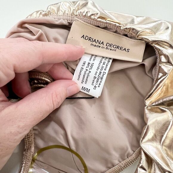 Adriana Degreas Metallic Gold High-Cut Structured Bikini Bottom Size Medium NWT - Picture 5 of 5